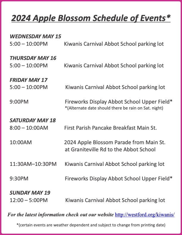 2024 APPLE BLOSSOM FESTIVAL PROGRAM « Westford Kiwanis