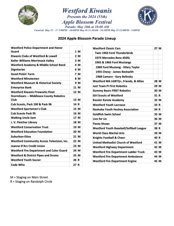 2024 APPLE BLOSSOM FESTIVAL PROGRAM « Westford Kiwanis